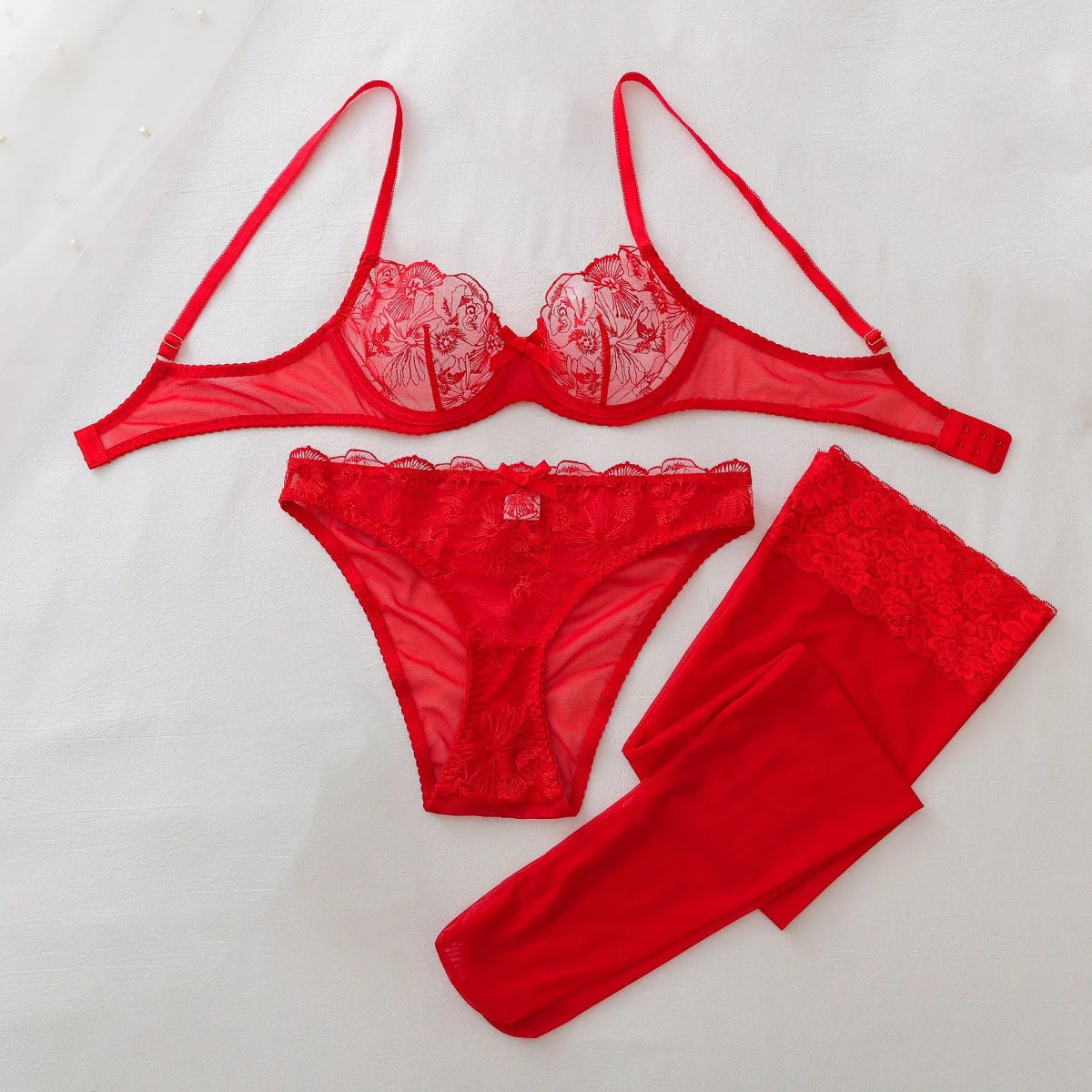 Sheer Bra Lace - طقم ملابس داخلية نسائية شفافة من